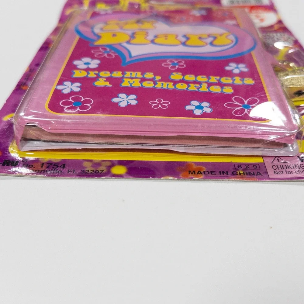 Vtg 2001 Y2K Flower Power Girl Diary Pink Yellow Heart Lock Childhood Deadstock
